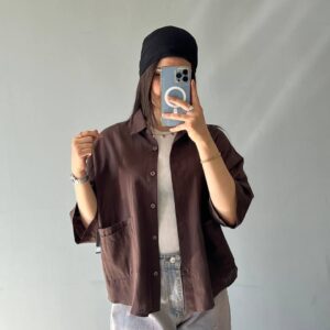 شومیز جلوباز و دکمه ای، آستین کیمونو سه‌ربع