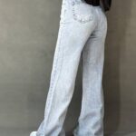 شلوار جین بگ زنانه فاق بلند آبی یخی مدل Wide Leg