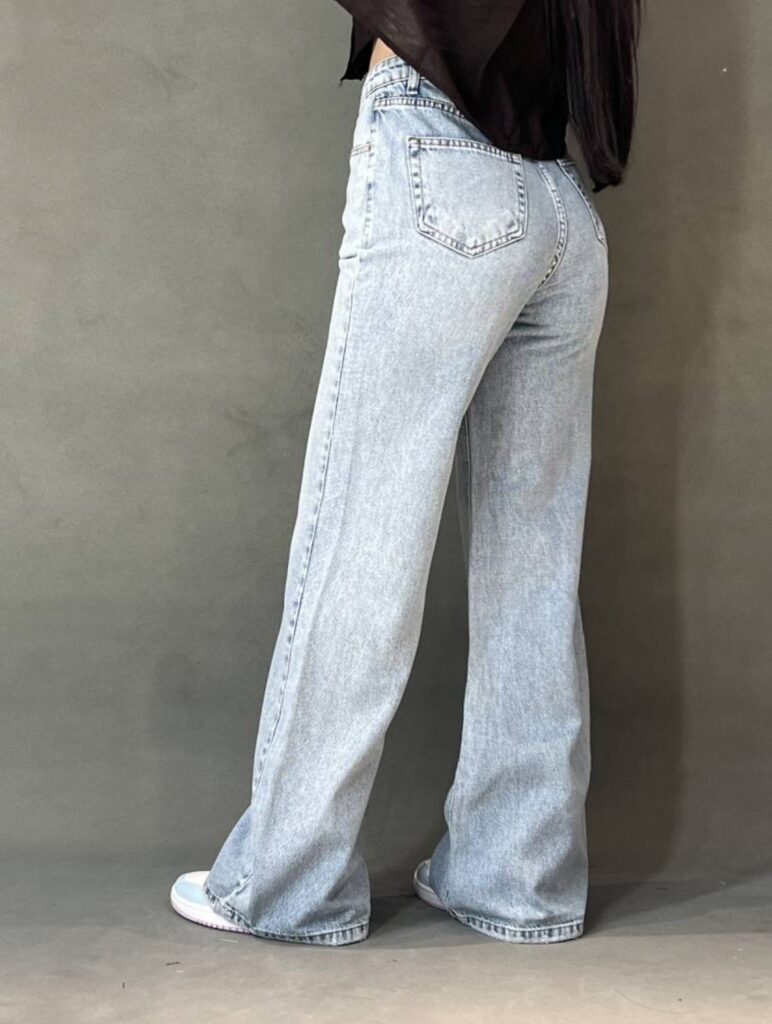 شلوار جین بگ زنانه فاق بلند آبی یخی مدل Wide Leg