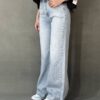 شلوار جین بگ زنانه فاق بلند آبی یخی مدل Wide Leg